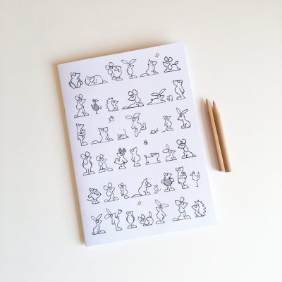 A5 notebook cover to colour in animal character illustrations