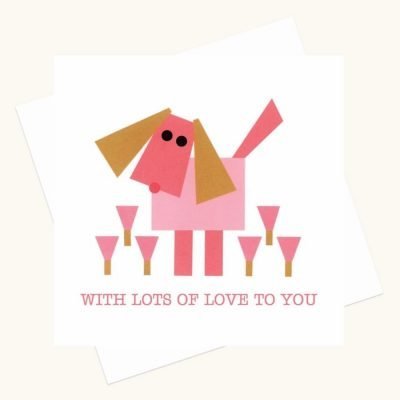 with lots of love greeting card pink dog pink flowers