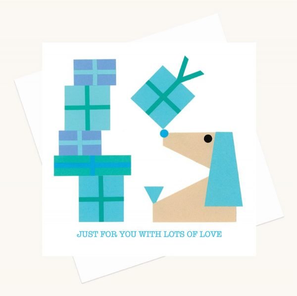 lots of love greeting card blue presents dog