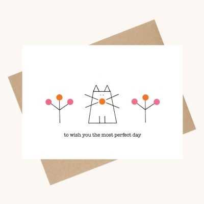 dotty message greeting card cat with flowers