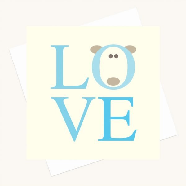 love bold lettering greeting card shades blue bear character