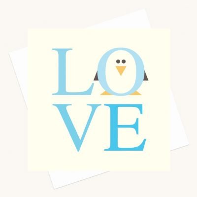 love bold lettering greeting card shades blue penguin character
