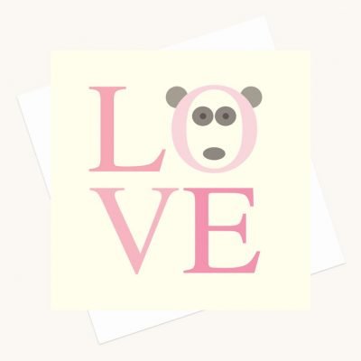 love bold lettering greeting card shades pink panda character