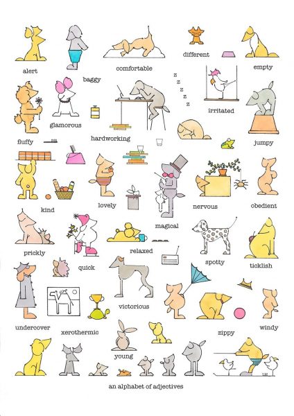 alphabet of adjectives dog illustrations