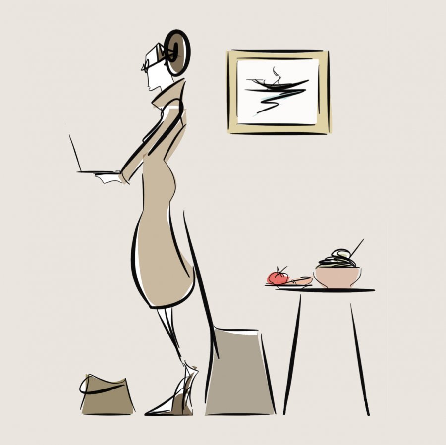 working lunch figure digital illustration