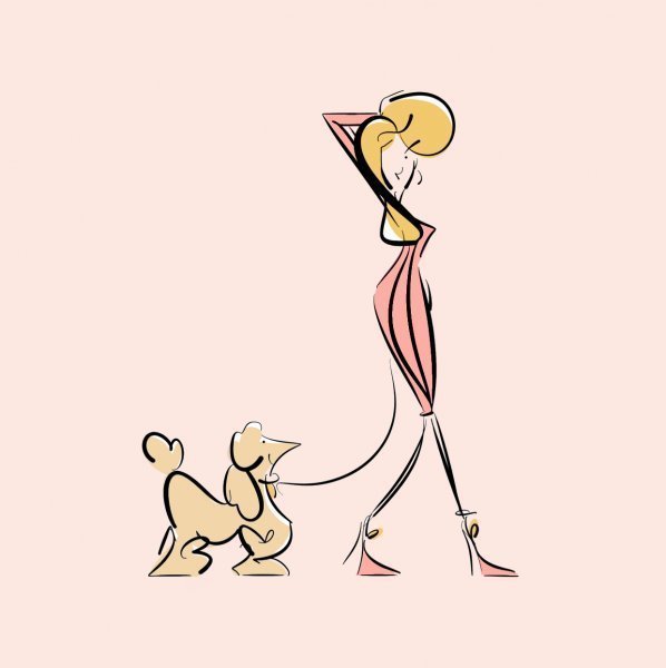 dog walking illustration digital