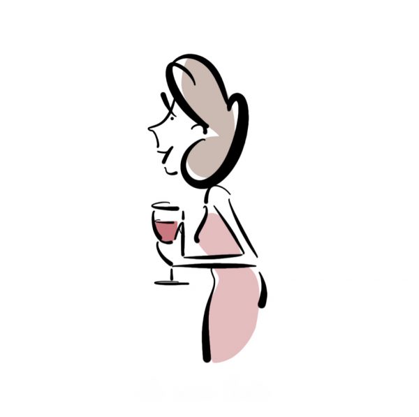 lady with glass of wine illustration